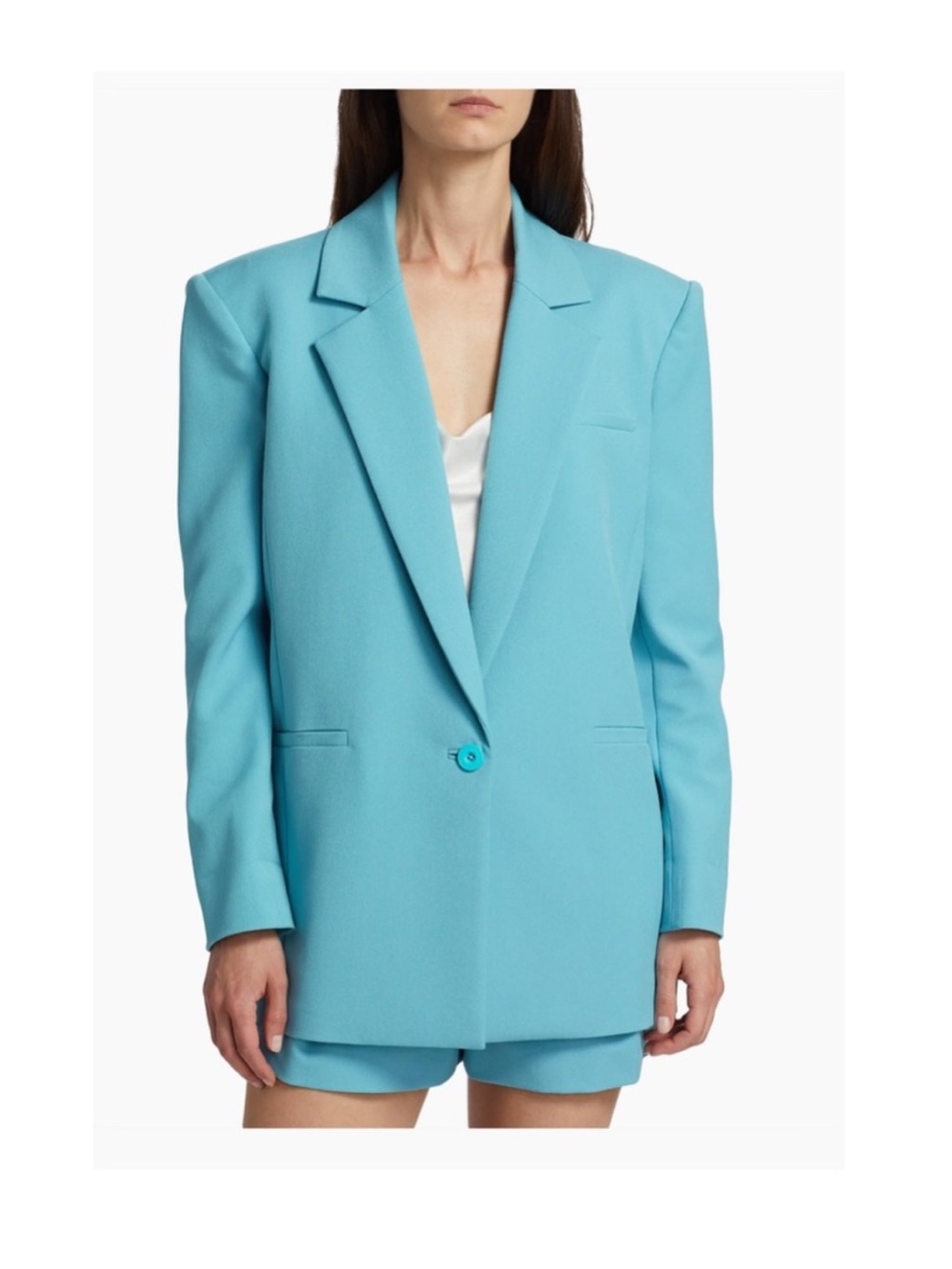 New! ALICE & OLIVIA Strong Shoulder Crepe Single Button Blazer & Tailored Shorts - Picture 5 of 13